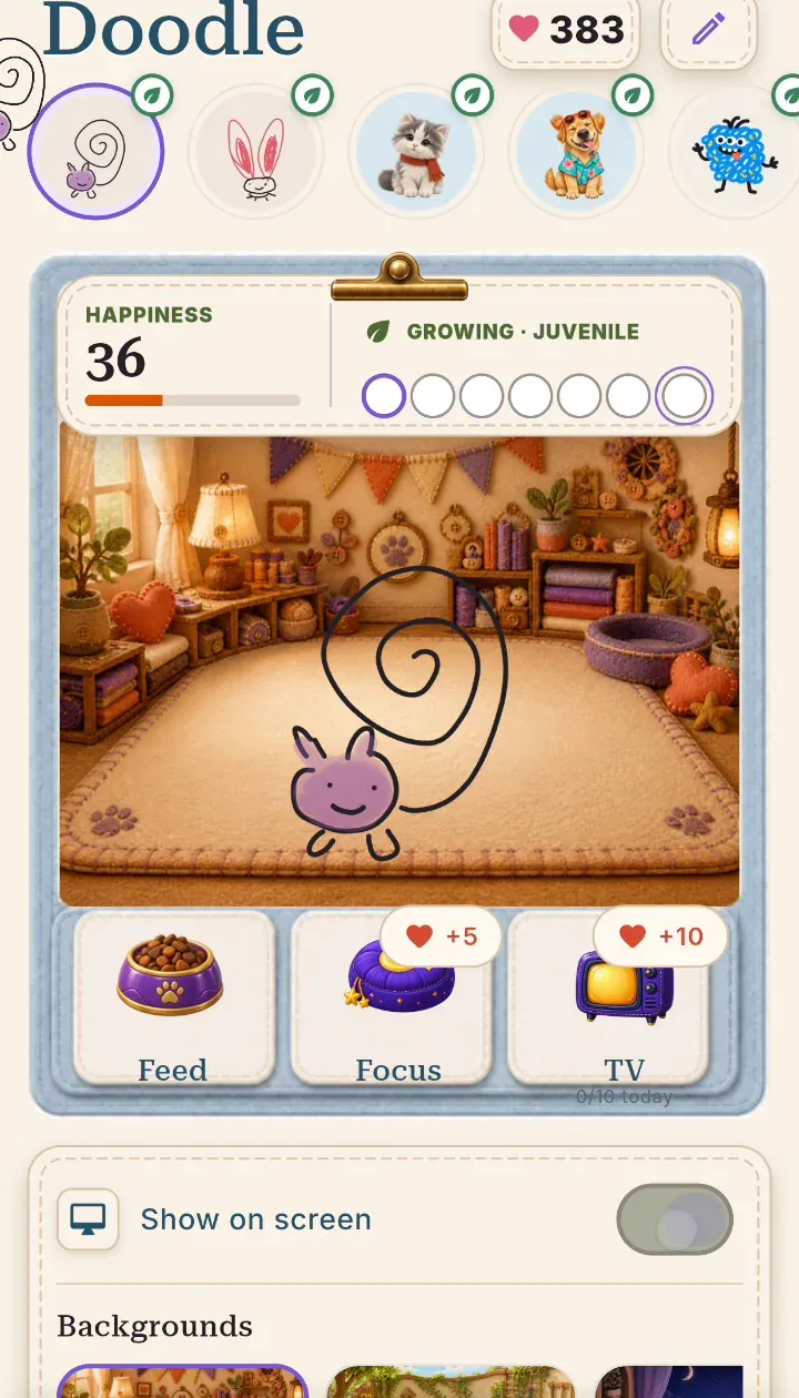 An Android floating companion in a PetPip demonstration, separate from the main app interface.