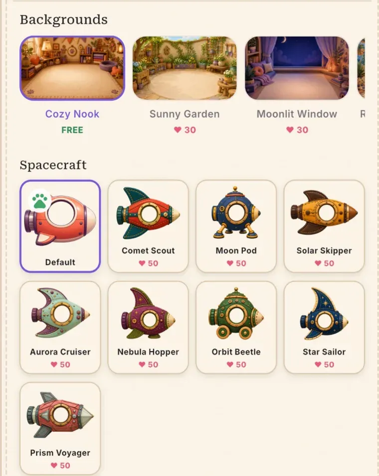 PetPip’s Backgrounds and Spacecraft choices in existing designed store material.