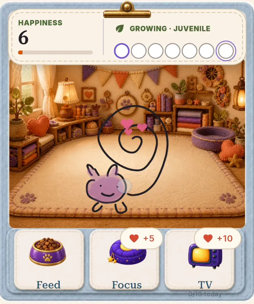 The resulting personal character in PetPip’s companion view.