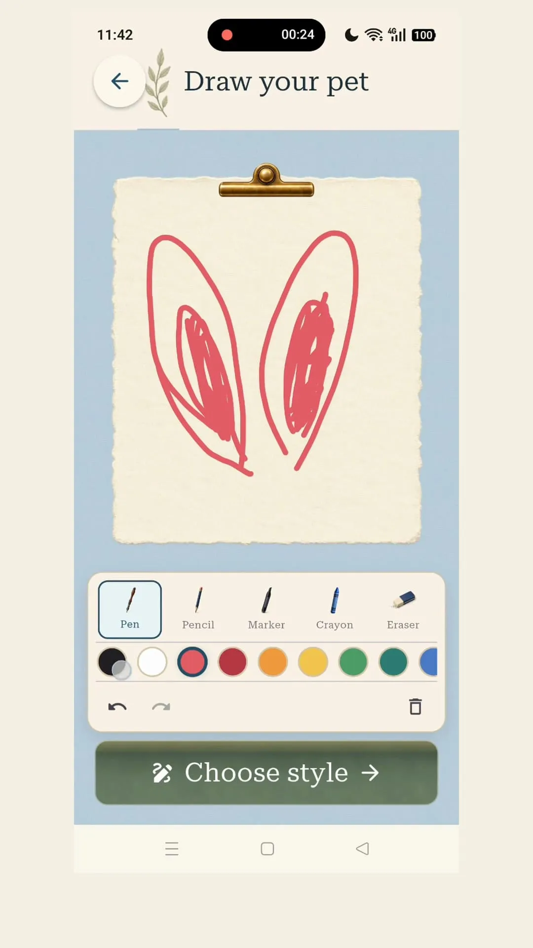 Two oversized, uneven pink rabbit ears filling most of the drawing canvas.