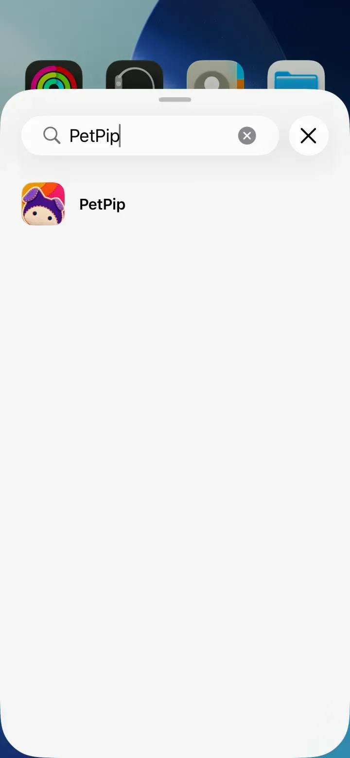 The iPhone widget gallery showing PetPip as the search result.