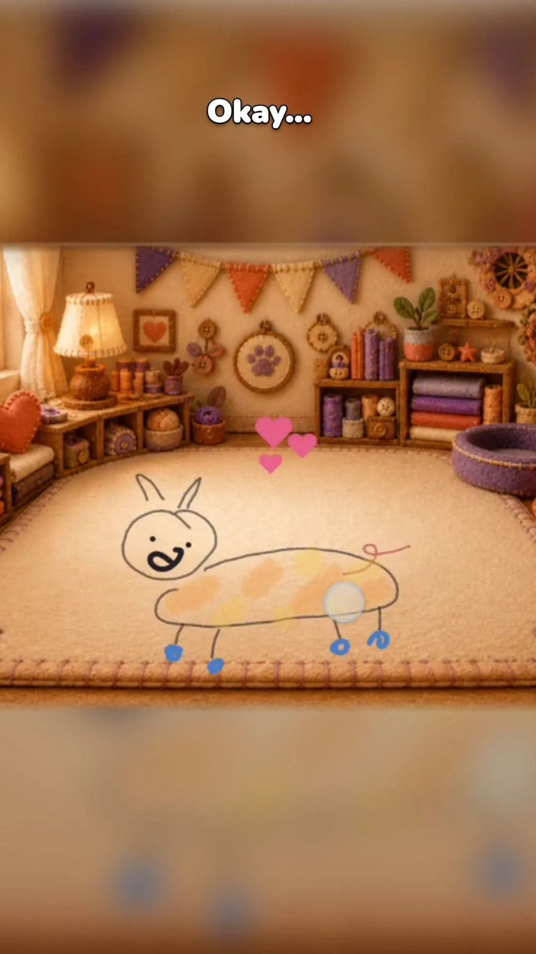 The completed doodle appearing as an interactive character in PetPip’s room.