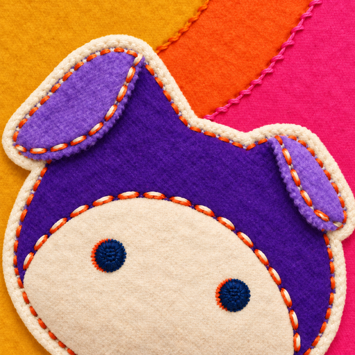 Approved PetPip icon: a purple-eared felt character on an orange and pink background